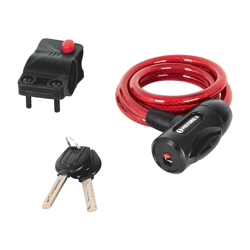 Candado hermex con cable de acero trenzado 1 metro para bicicleta y juego de 2 llaves / 43922