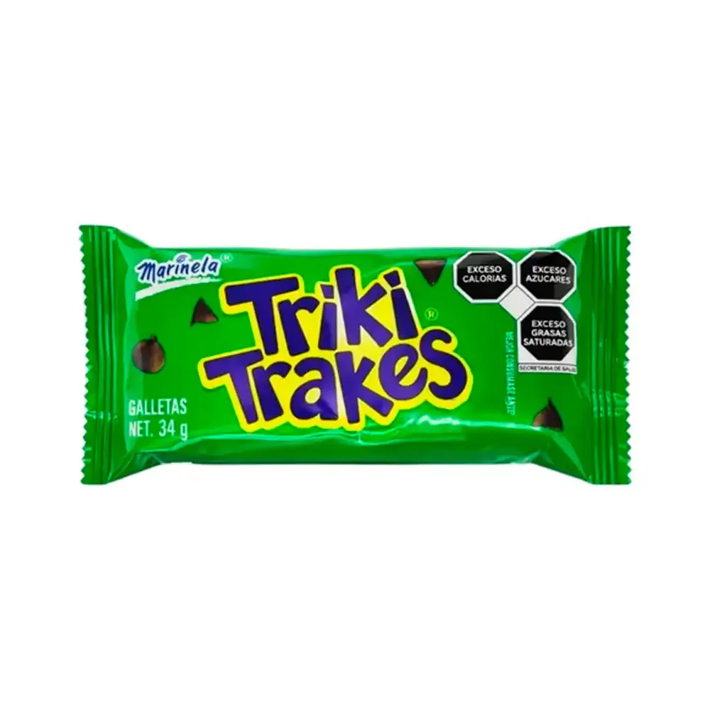 1pza mini paquete de galletas triki trakes con chispas de chocolate, 34g