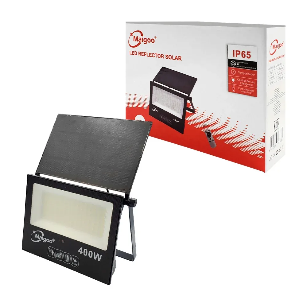 Lámpara reflector con panel solar de uso rudo, 400w, ip65 + control remoto