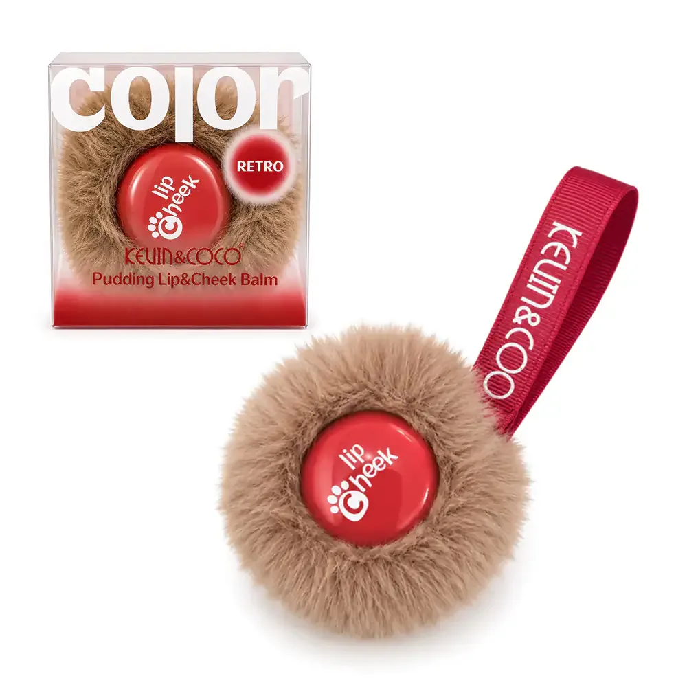 Bálsamo con textura tipo pudin para labios y mejillas en color retro + asa