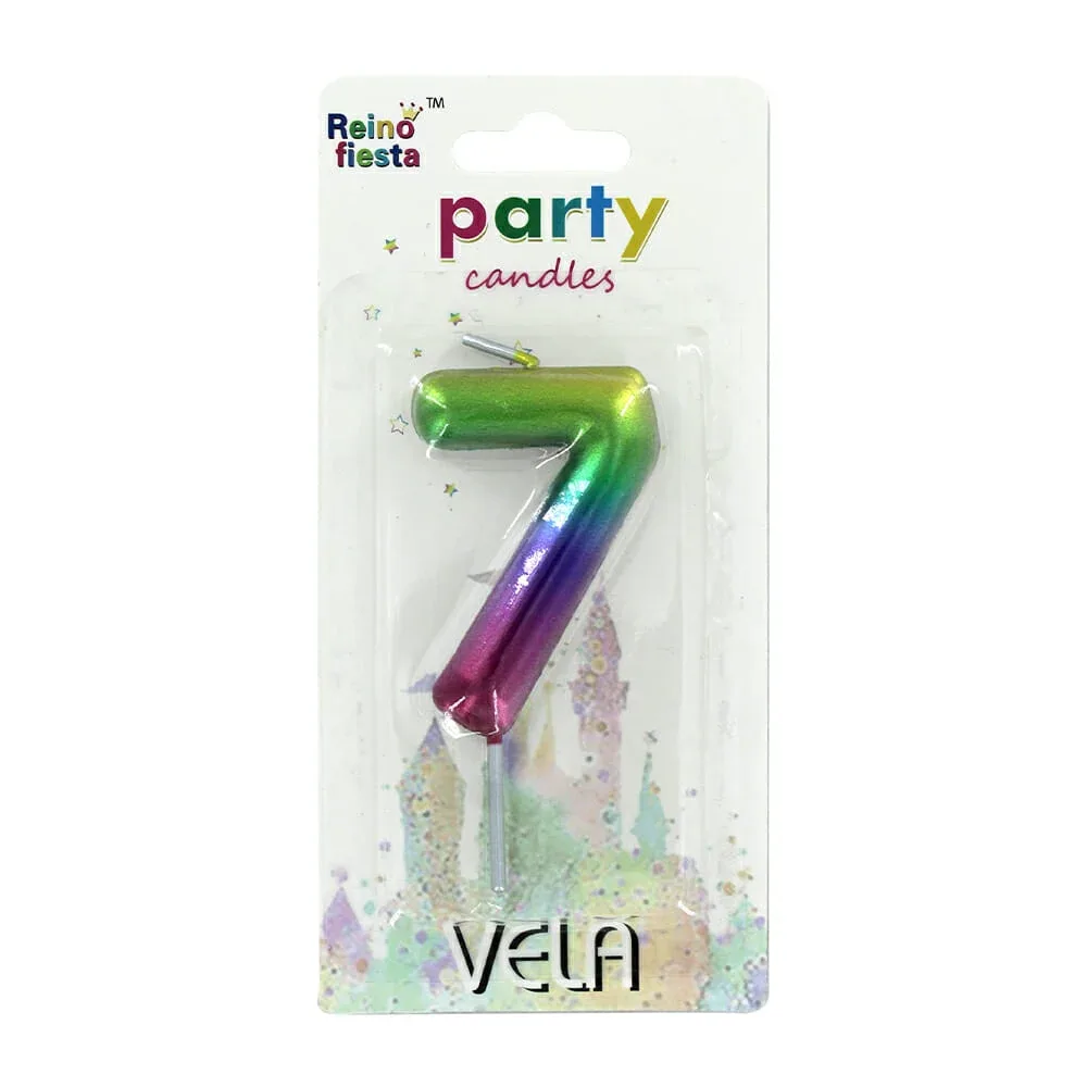Vela multicolor de cera reino fiesta con forma de número 9cm, variedad de diseños / 51034