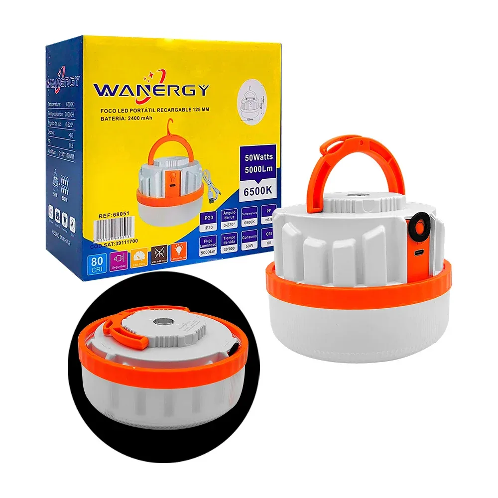Foco led wanergy portátil recargable de 125mm, con imán y gancho para colgar / 68051