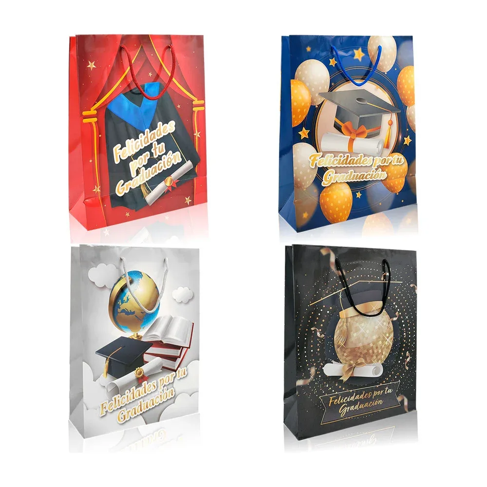 1pz Bolsa de regalo mediana con temática de graduación, 26x32cm, variedad