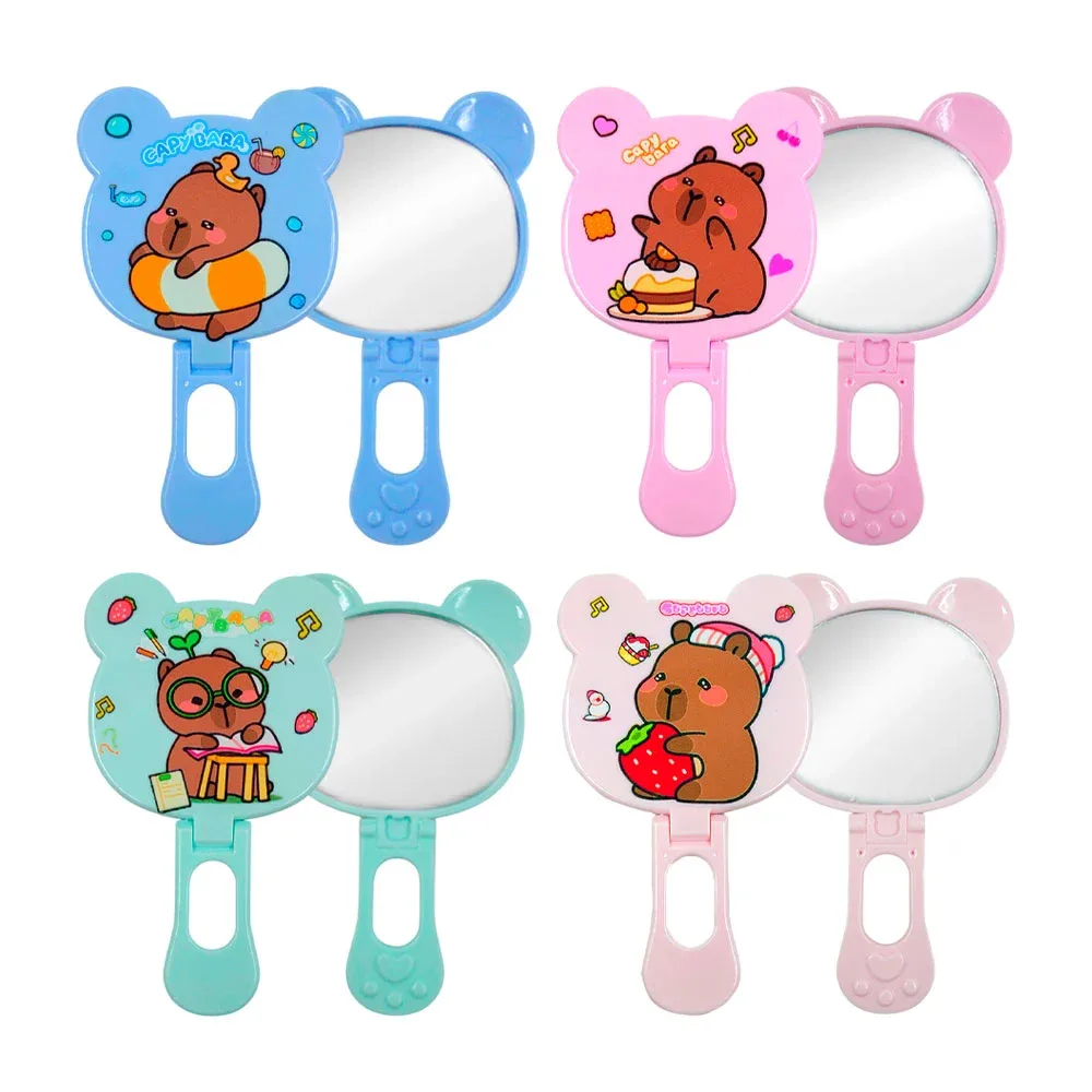 Espejo de mano con forma de oso y estampado de personaje, varios colores / a-681