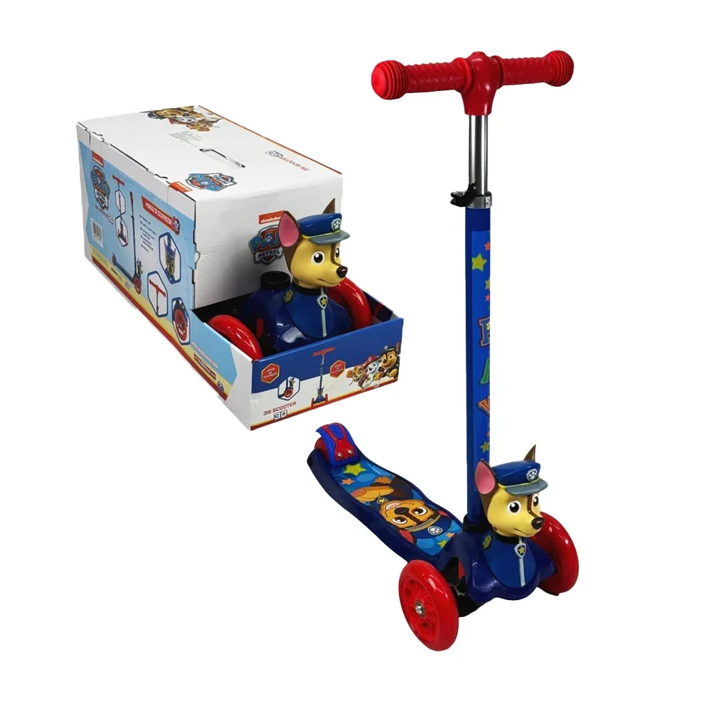 Scooter patín del diablo infantil ajustable, 3 ruedas con luces y figura 3d con diseño de chase - paw patrol / 3w scooter 3d / 10317