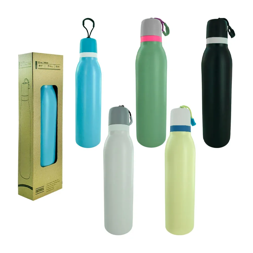 Vaso termo liso tipo deportivo de 23oz con asa colgante, variedad de colores
