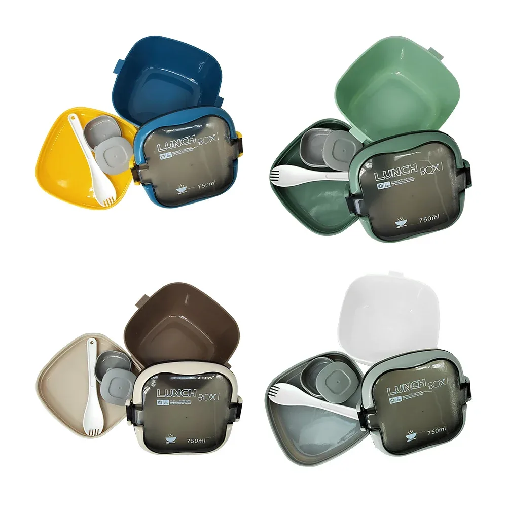 Tupper cuadrado con capacidad 750ml + recipiente pequeño multiusos y cubierto, variedad de colores / lunch box