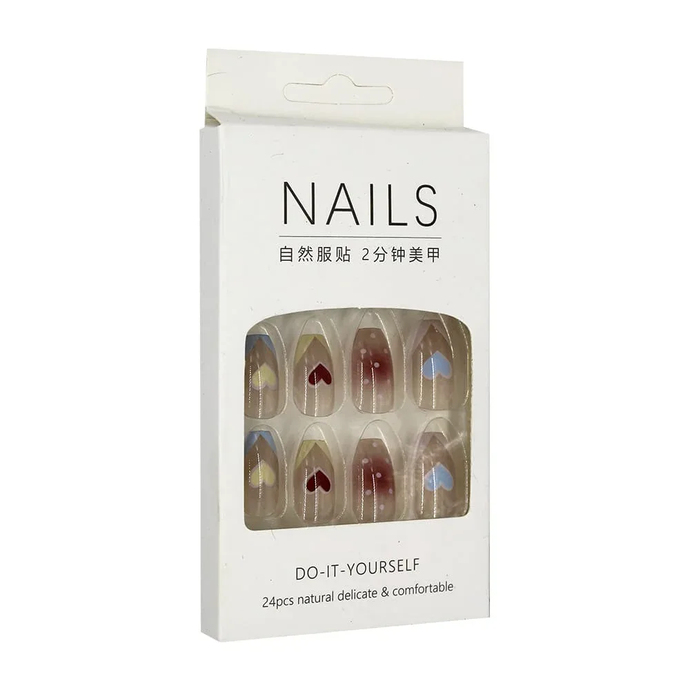 Caja con 24 tips de uñas postizas infantiles + pegamento, variedad de modelos / d21-34 / nails do it yourself