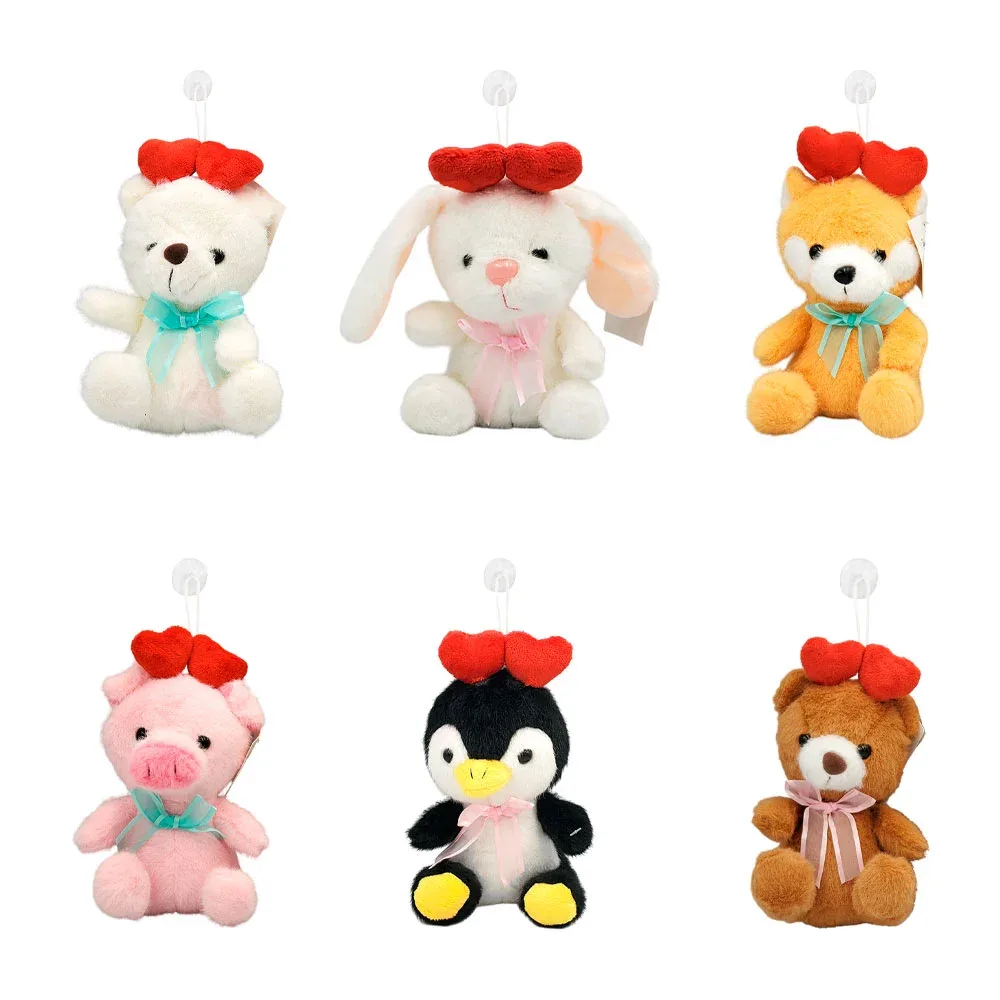 Mini peluche de animalito con 2 corazones en la cabeza + ventosa, variedad