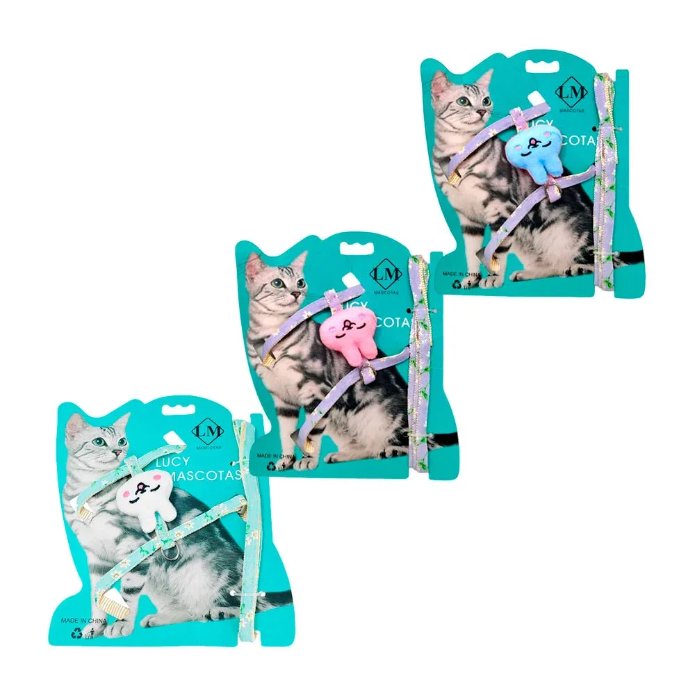 1pza Arnés pequeño para gatos con correa, broche y mini figura de conejo