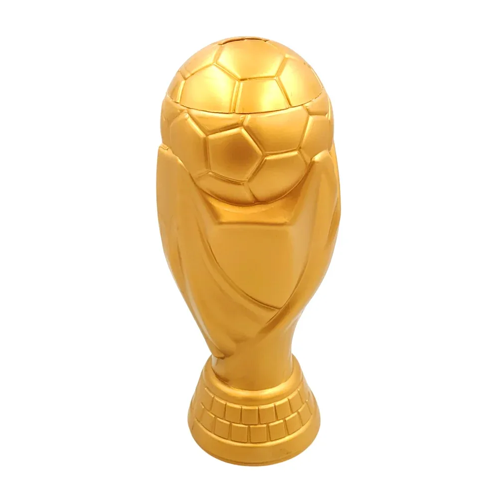 Alcancía con diseño de copa del mundo en color dorado, 30x12cm