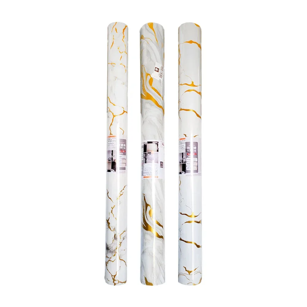 Rollo de papel tapiz adhesivo con estampado tipo marmol blanco, 120cmx3m / j1012
