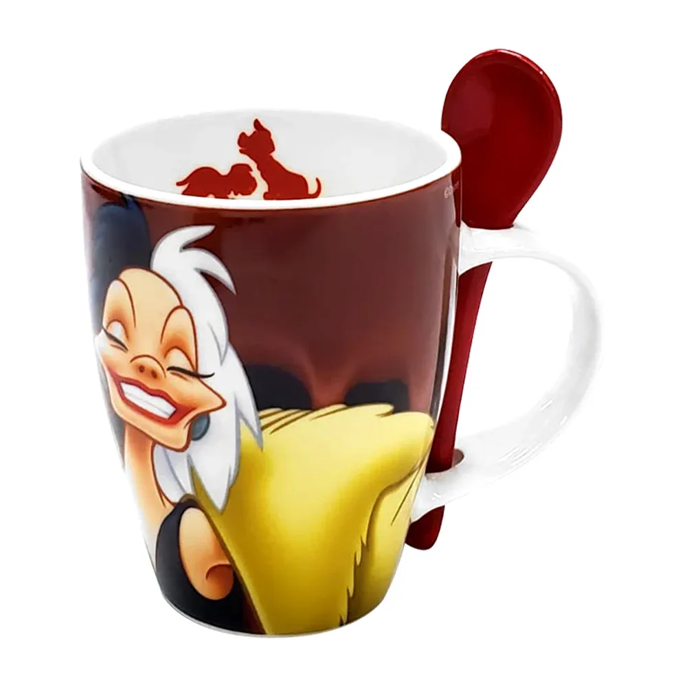 Juego de 2 tazas de porcelana y cucharas de cerámica con diseño de Maléfica y Cruella con capacidad para 310ml / 1738-428