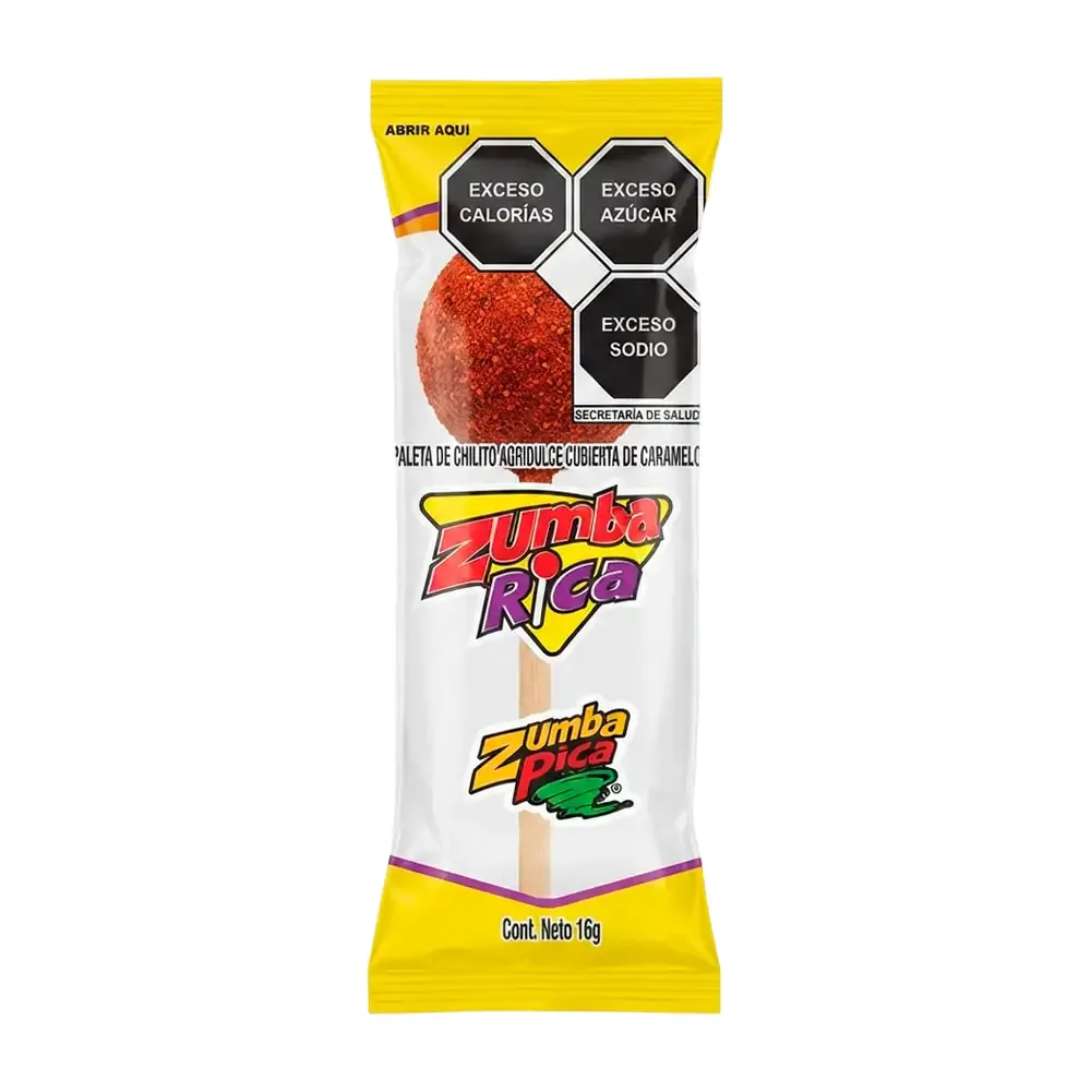 1pz paleta zumba rica de chilito agridulce cubierta de caramelo, 16g / 008207