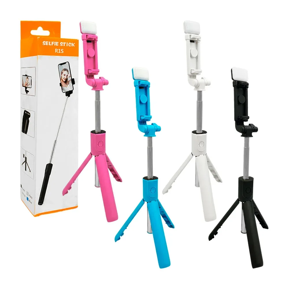 Bastón selfie stick r1s de 19cm a 70cm con mini lámpara led y control remoto