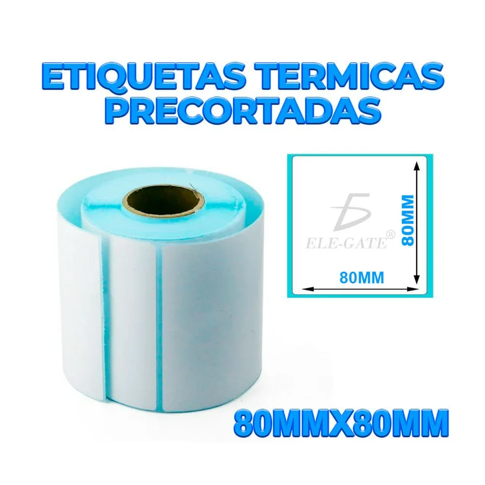 1pza Rollo con 500 etiquetas blancas lisas térmicas ele-gate 80x80mm / pt.15.80x80