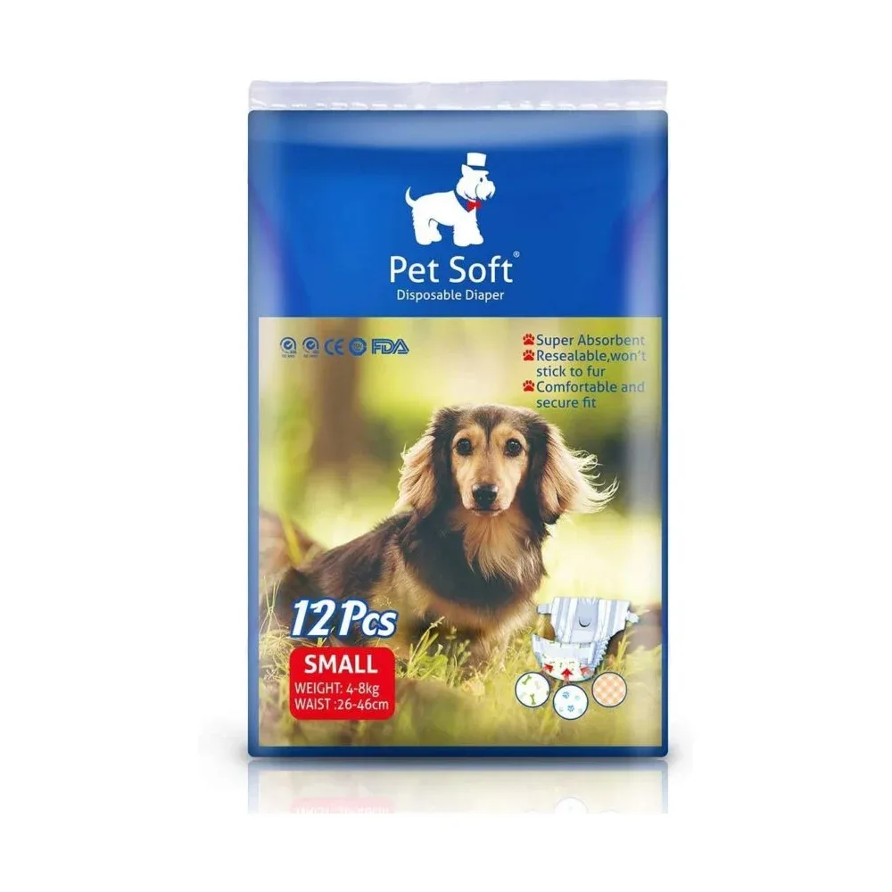 Paquete de 12 pañales desechables para mascotas pet soft tamaño chico 26-46cm para 4-8kg / jr1763