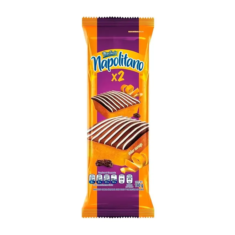 Napolitano pastelito marinela sabor naranja con pasas 140g / 433453