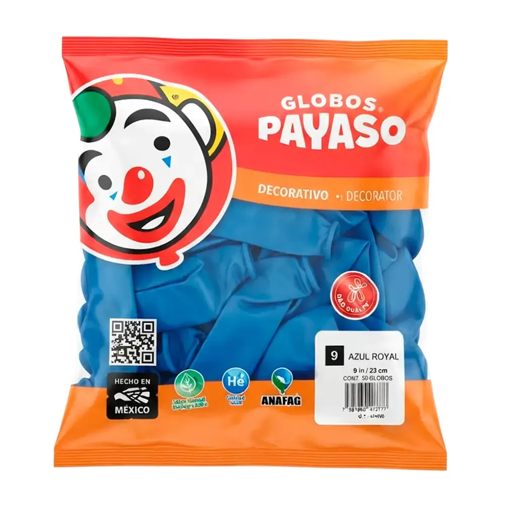 Paquete con 50 globos payaso de 9 pulgadas en tono azul royal / 413777