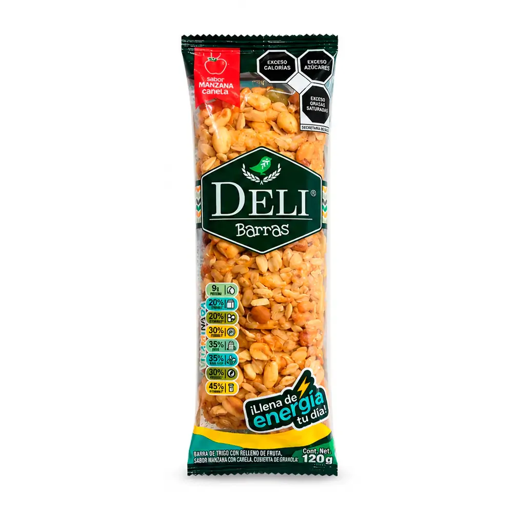 1pza barra delibarra de proteína con cereales y sabor manzana canela, 120g / 493032