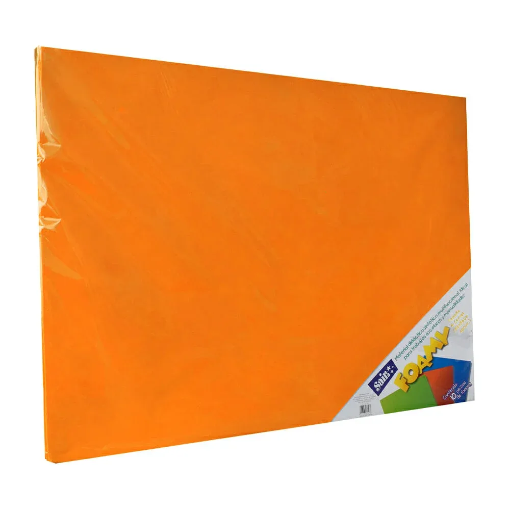 Paquete con 10 hojas de foamy liso tamaño 4 cartas o 43x56cm color naranja / 033114
