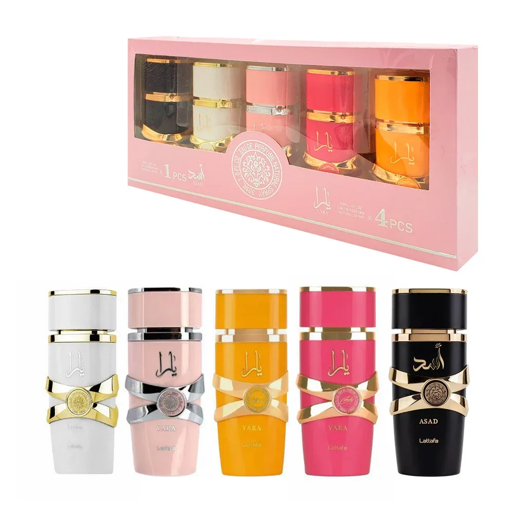 Paquete con 4 perfumes yara para dama y perfume asad para hombre, 30mlx5 / 70421
