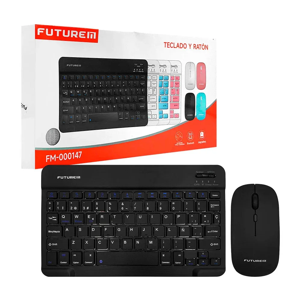 Combo mouse y teclado inalámbrico futurem, recargable, variedad de colores