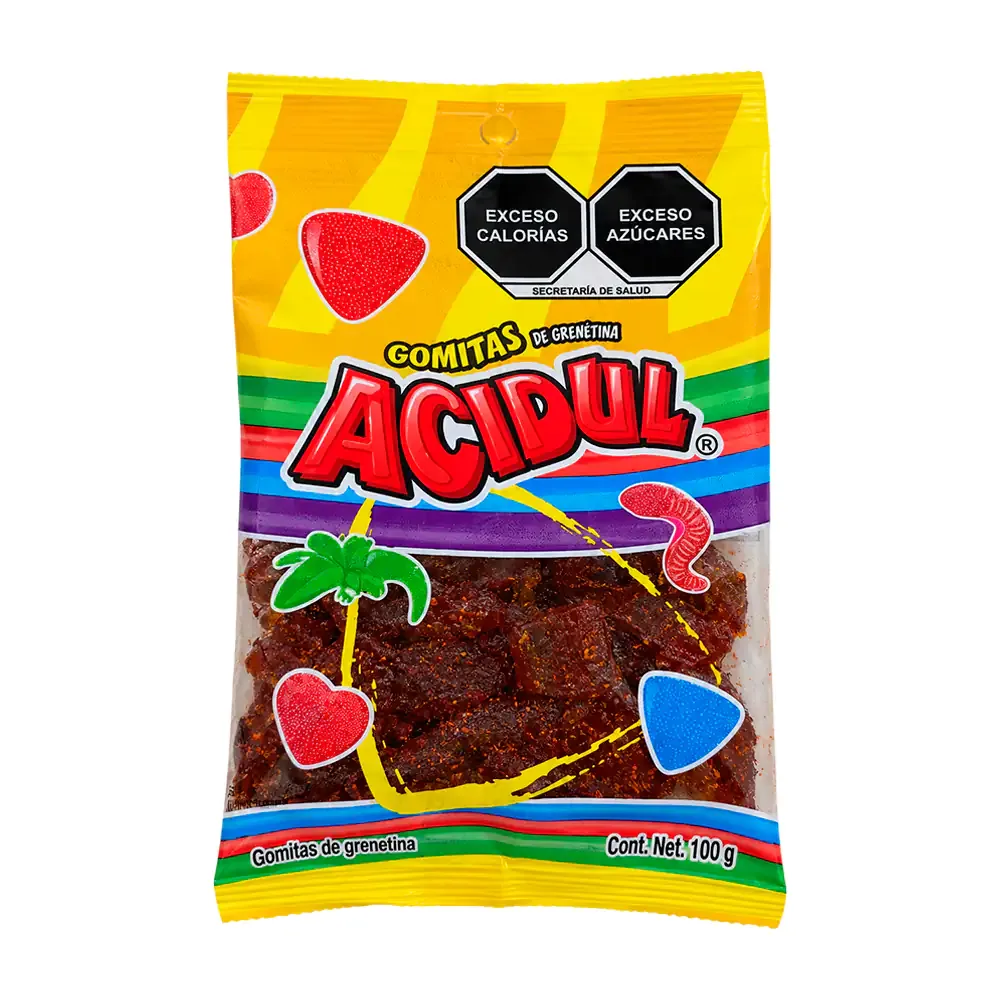 Bolsa de gomitas acidul sabor frutas con cubierta de mezcla picosa, 100g / gfe100