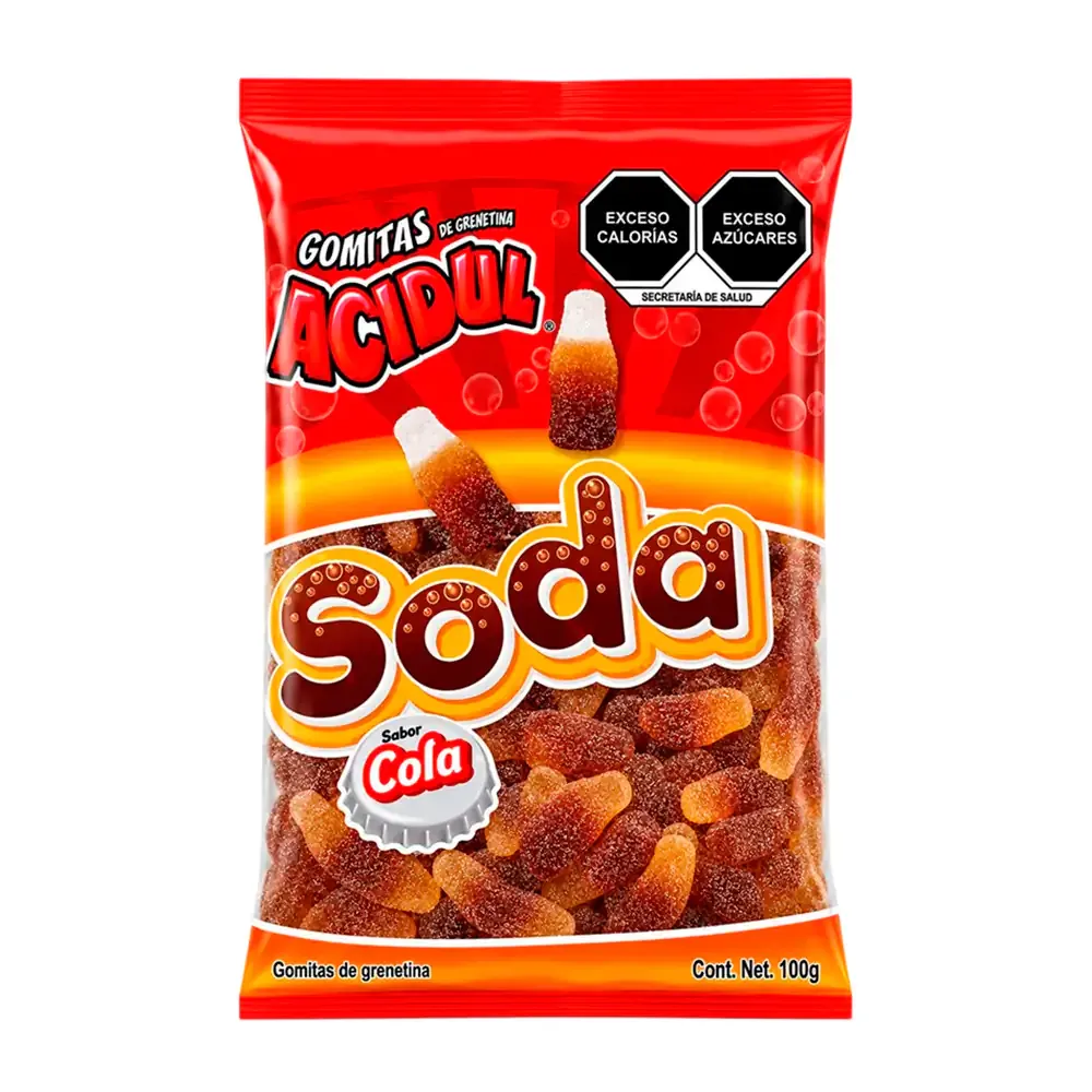 Bolsa de gomitas acidul soda sabor cola espolvoreadas con azúcar, 100g / os100