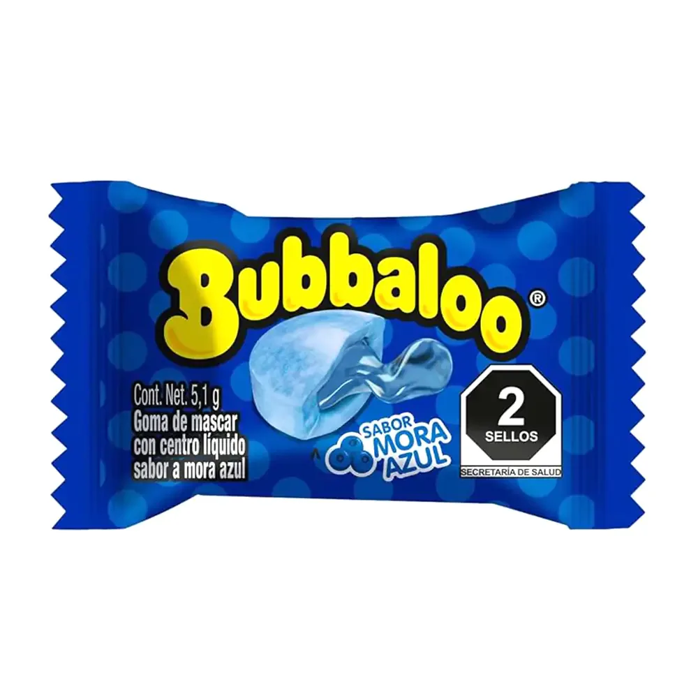 1pz chicle bubbaloo con sabor y relleno de mora azul, 5.1g / 3268