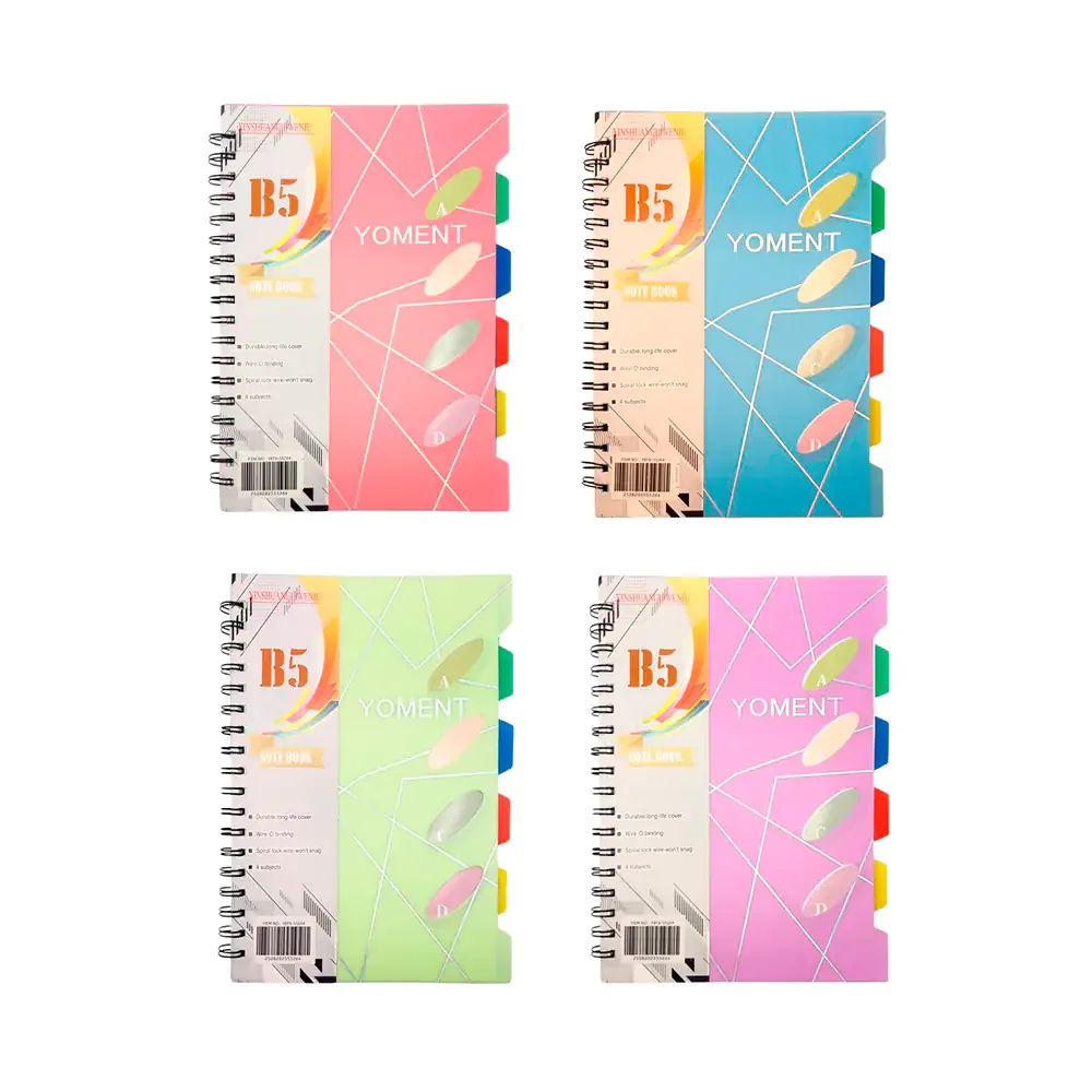 Libreta cuaderno de raya con pasta de plástico + separadores, variedad