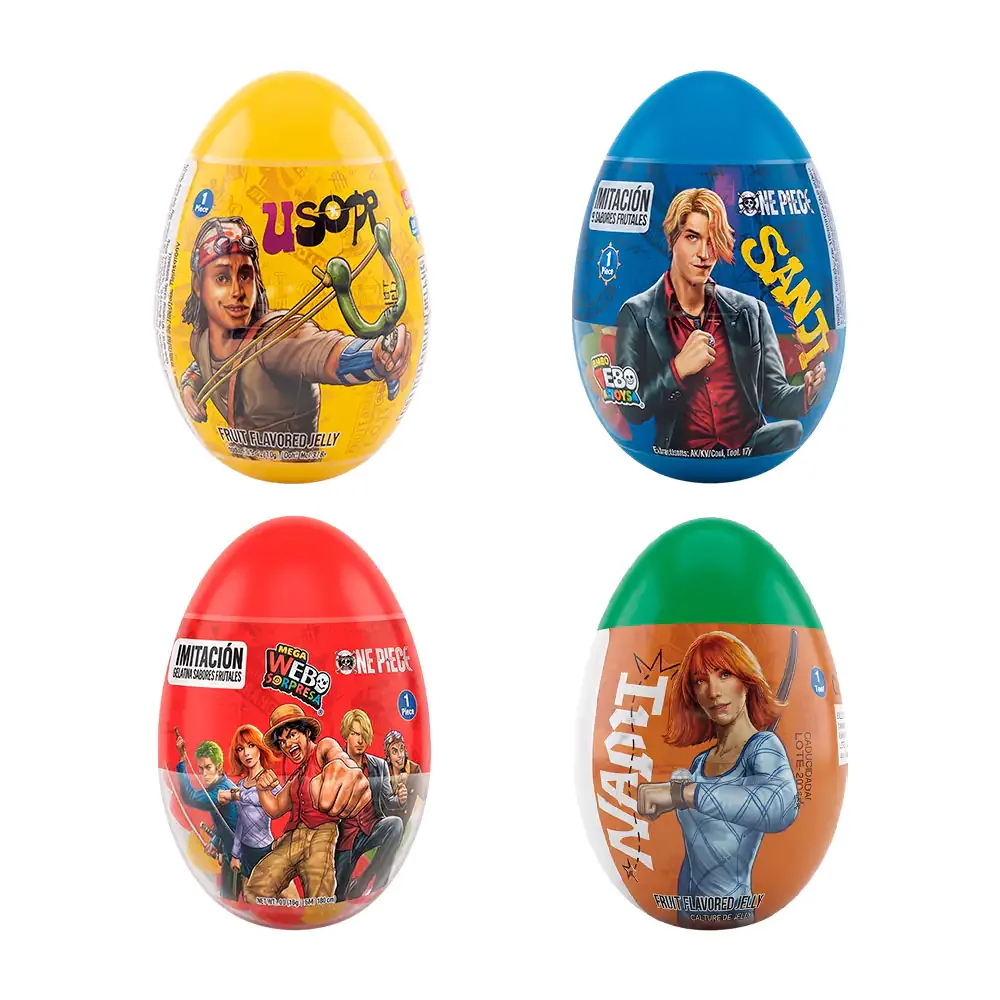 Mega huevo sorpresa con juguete de one piece + dulce sabor frutal, 10g, variedad
