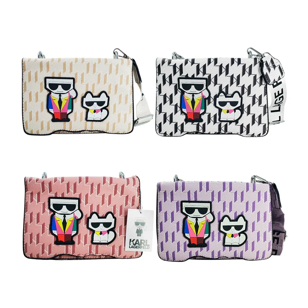 Bolsa de mano kl rígida, múltiples compartimentos internos, monograma + correa