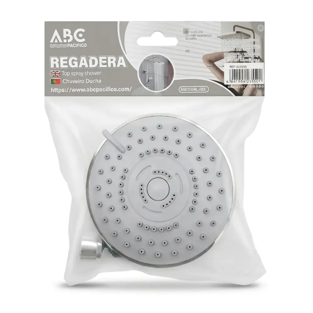 Regadera redonda metálica 9x9cm con palanca lateral para ajustar modo del agua / 423550