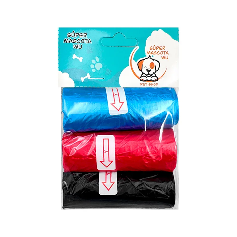 Paquete con 3 rollos de bolsas para heces, colores lisos, variedad / 35394