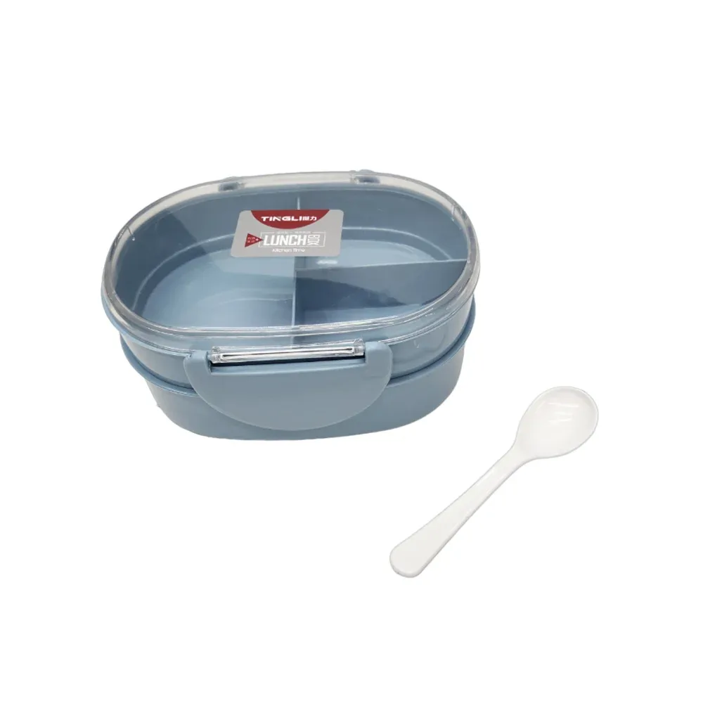 Tupper ovalado de 2 niveles con 3 compartimentos y tapa transparente, variedad de colores / 8089