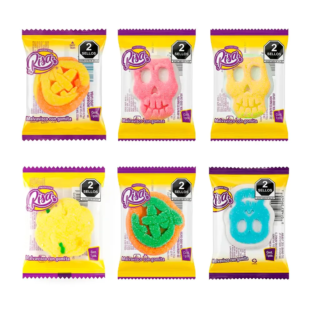 1pza Dulce de malvavisco y gomita con tematica de halloween, variedad de modelos