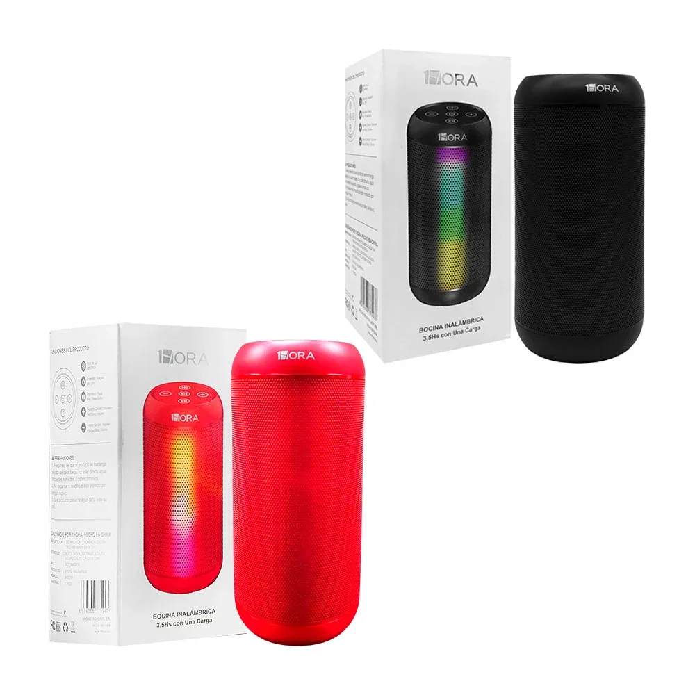 Bocina cilíndrica bluetooth portátil 1hora con luz rgb, ranura para usb y tarjeta tf / boc242