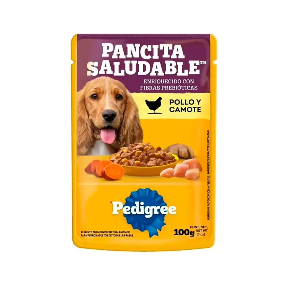 1pz alimento húmedo pedigree para perros adultos, sobre pancita saludable sabor pollo camote, 100g