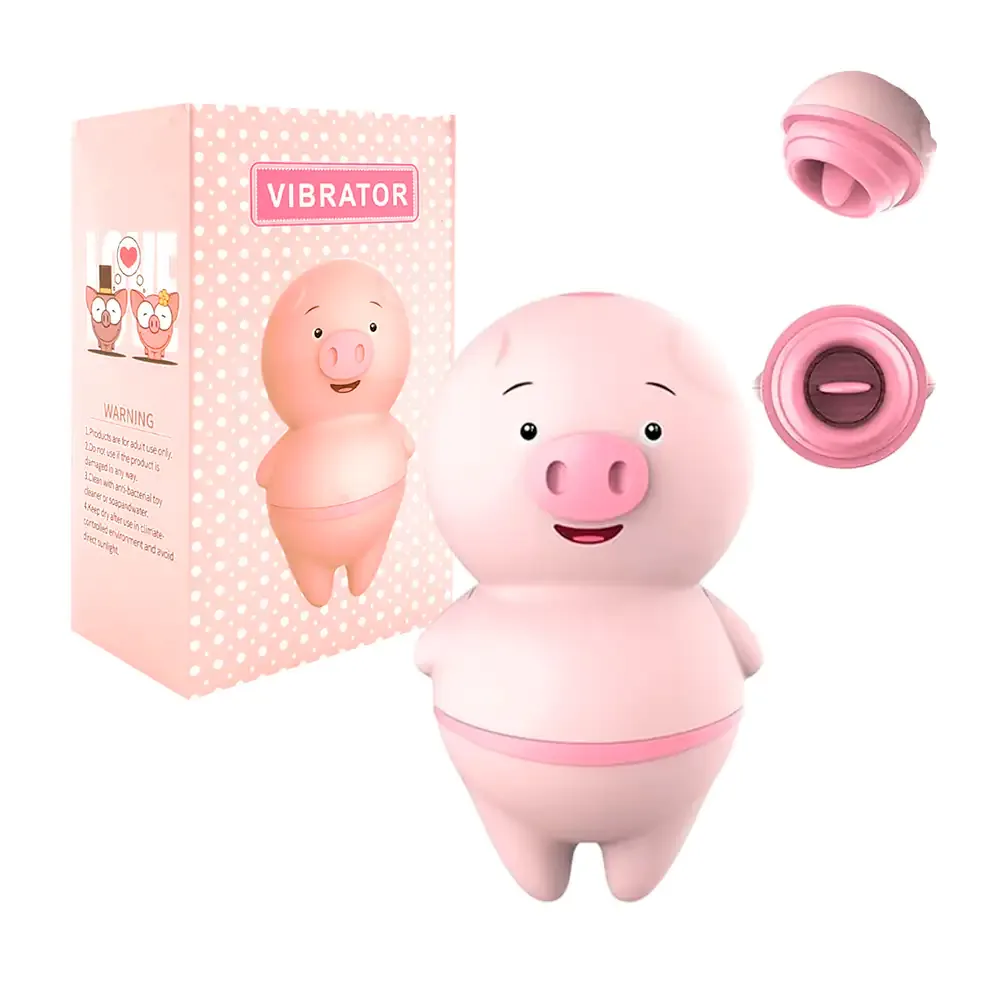Vibrador estimulador para chicas en forma de cerdito, lengua vibradora, 8cm / 23049