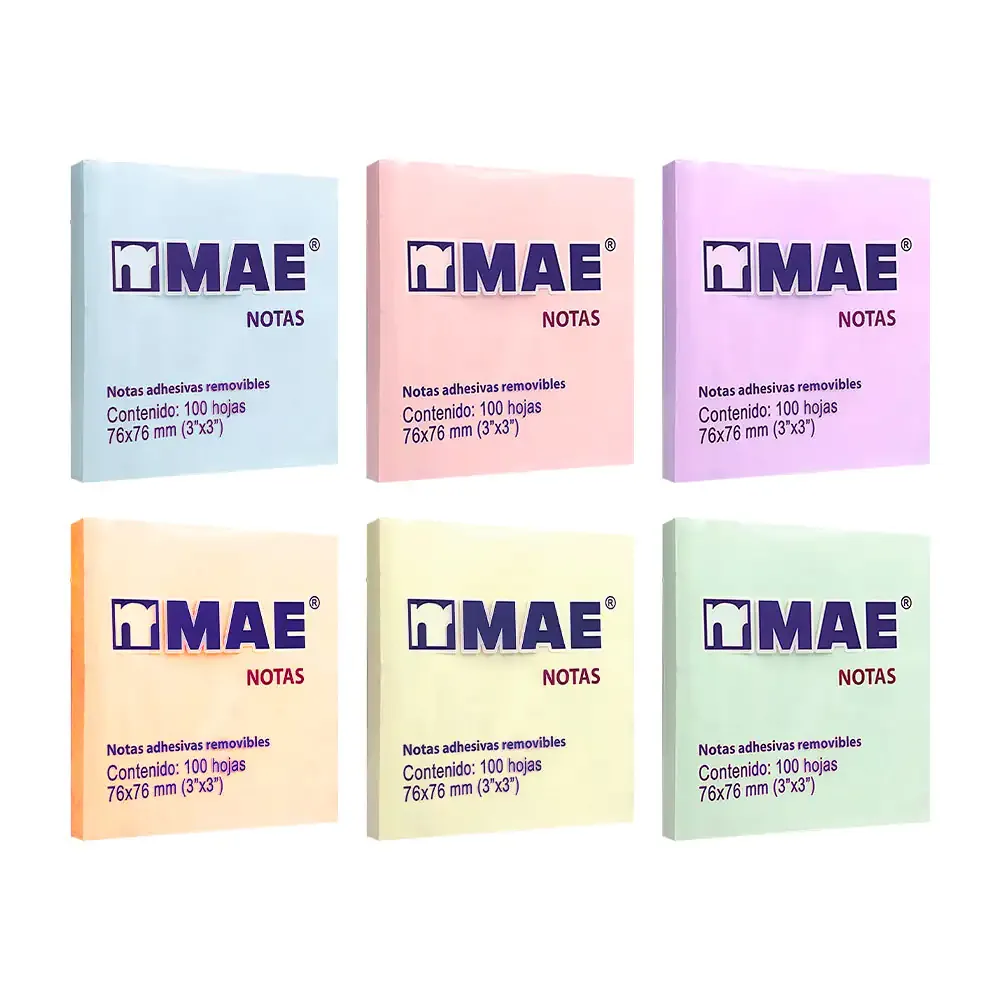 Paquete con 100 notas adhesivas cuadradas en tonos pasteles, 76x76mm / 21007.n