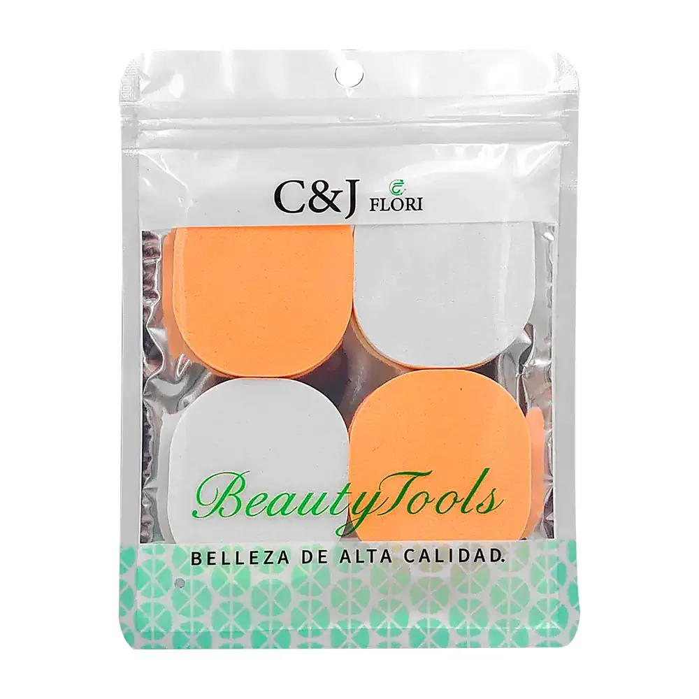 Paquete c&j flori con 4 esponjas aplicadoras de maquillaje en forma de cuadros