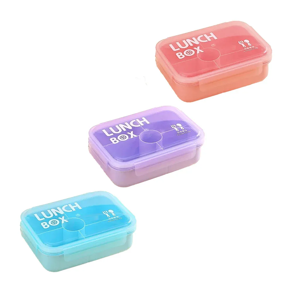 Tupper rectangular con tapa transparente, 5 compartimientos y cubierto, variedad de colores / lunch box / m395