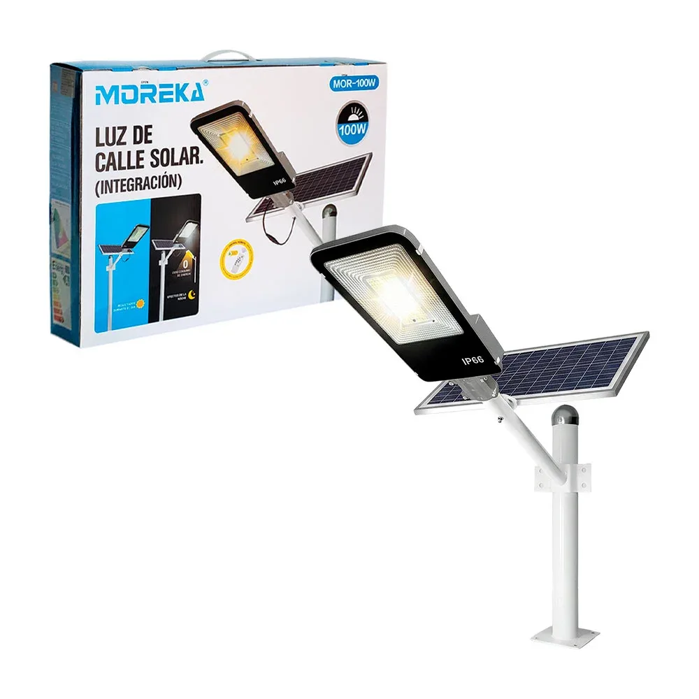 Lámpara solar de 100w con soporte de fijación + control remoto / mor-100w