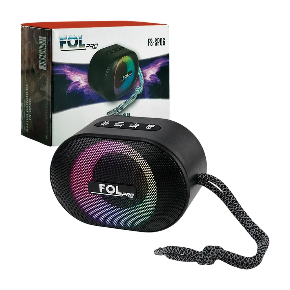 Bocina fol, portátil, ovalada inalámbrica, puerto usb, tf y radio + luz rgb