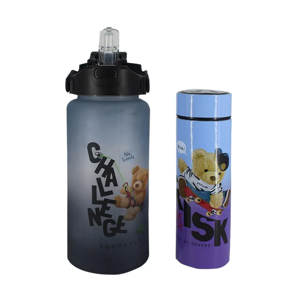 Juego de botella mate con capacidad para 2 litros y termo digital bicolor con estampado de oso, variedad de colores / challenge yourself no risk / kb001
