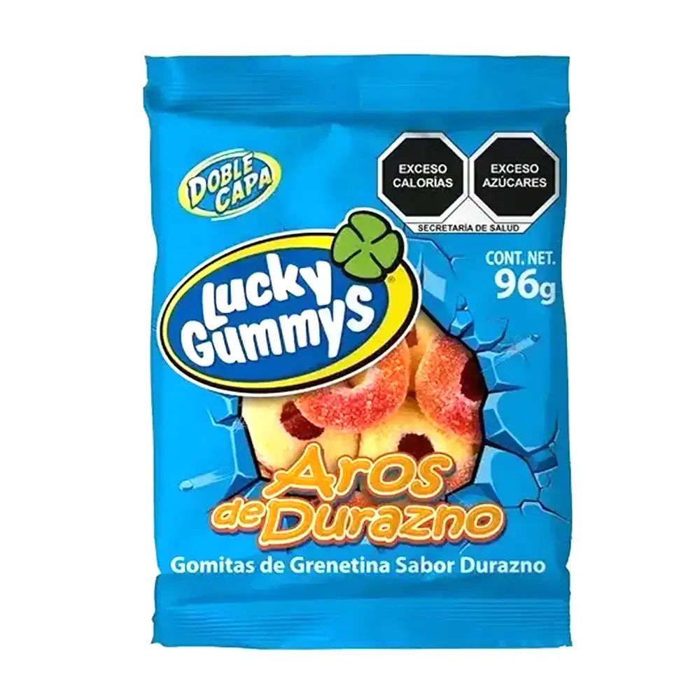 Bolsa con aros de gomita lucky gummy sabor durazno, 96g / 120913