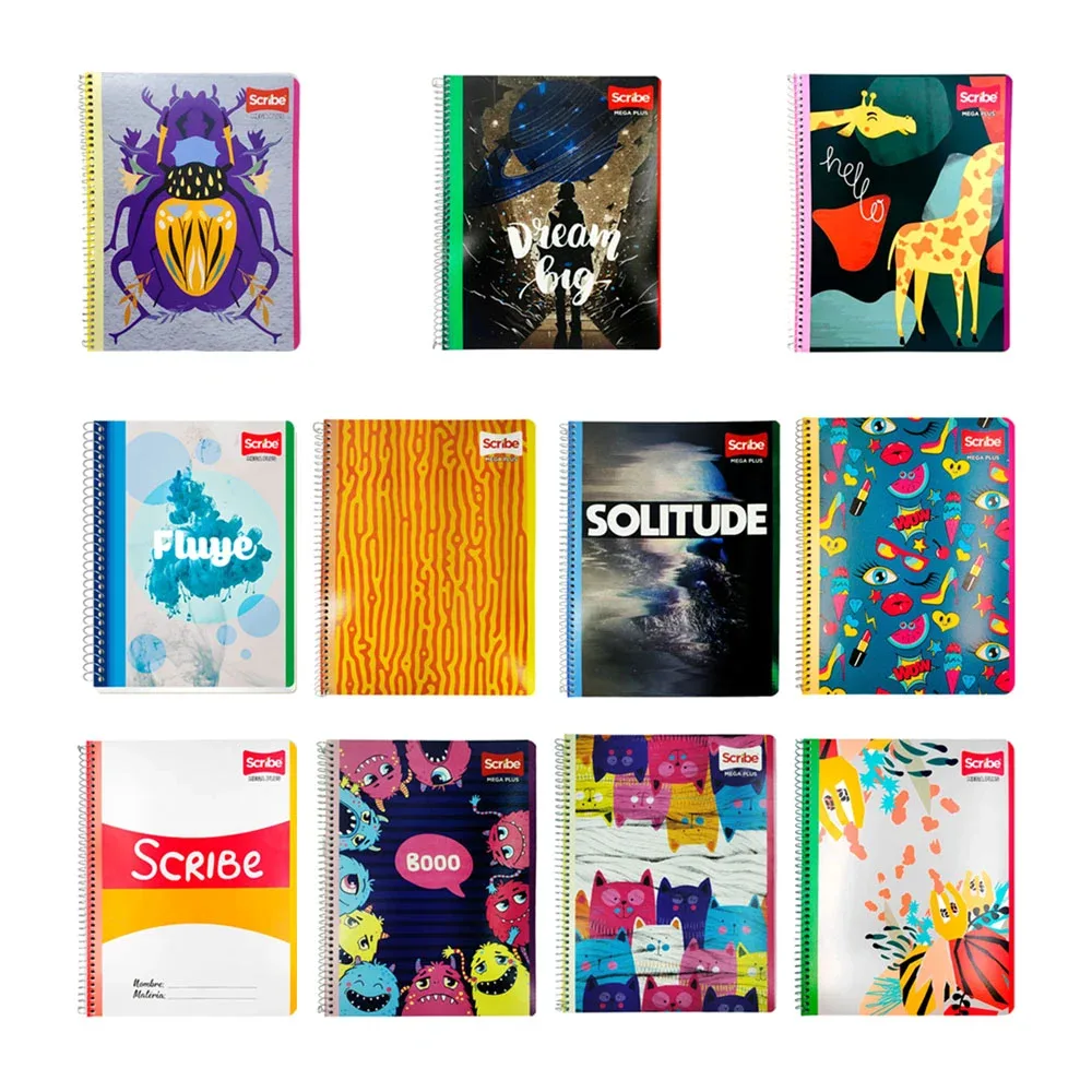 Libreta / cuaderno profesional scribe mega plus de raya con 100 hojas, espiral metálico y liso o con diseño, variedad de modelos y colores / 7510 / 430801