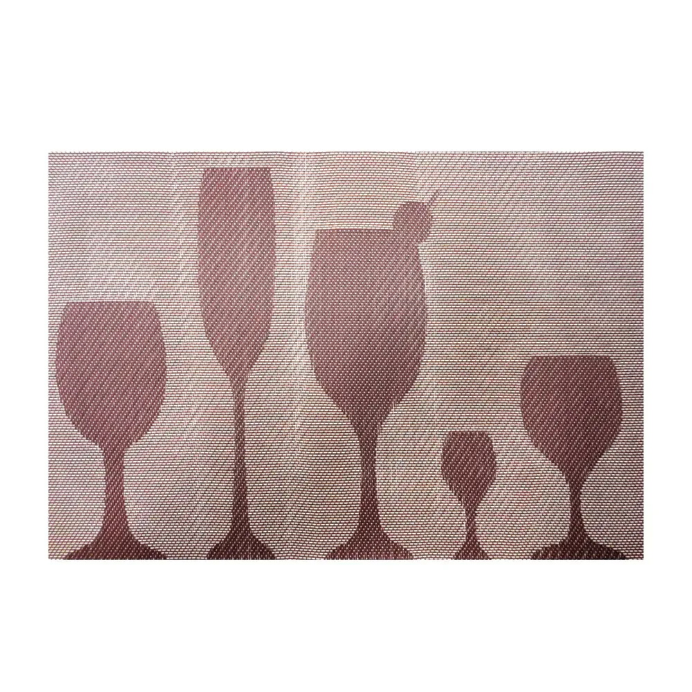 1pz mantel individual para mesa con diseño tejido y estampado de copas en color café, 30x45cm