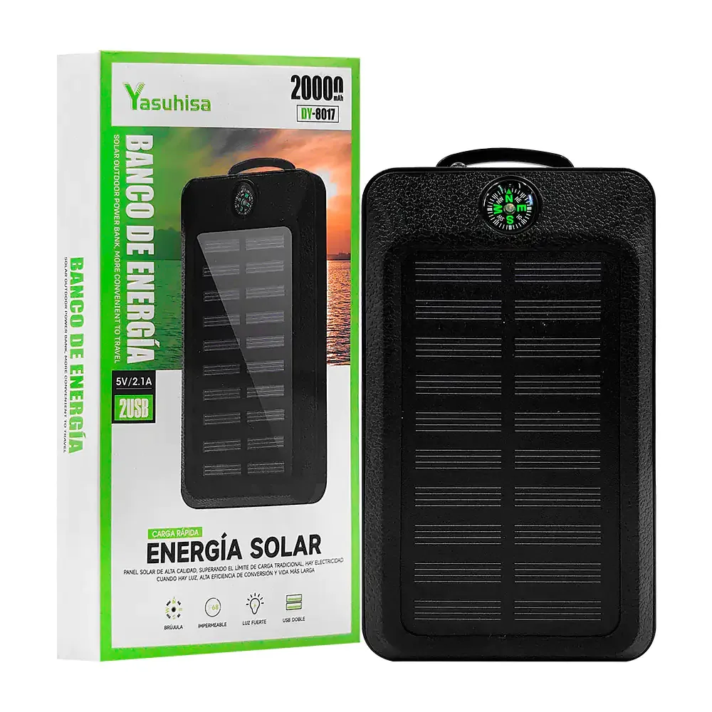 Power bank yasuhisa 20000mah recarga solar, puerto usb brújula y luz led, variedad de colores / dy8017